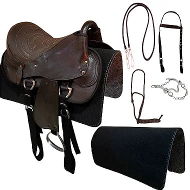 Sela Australiana Marrom Simples Passeio Completa com Freio Inox e Baixeiro