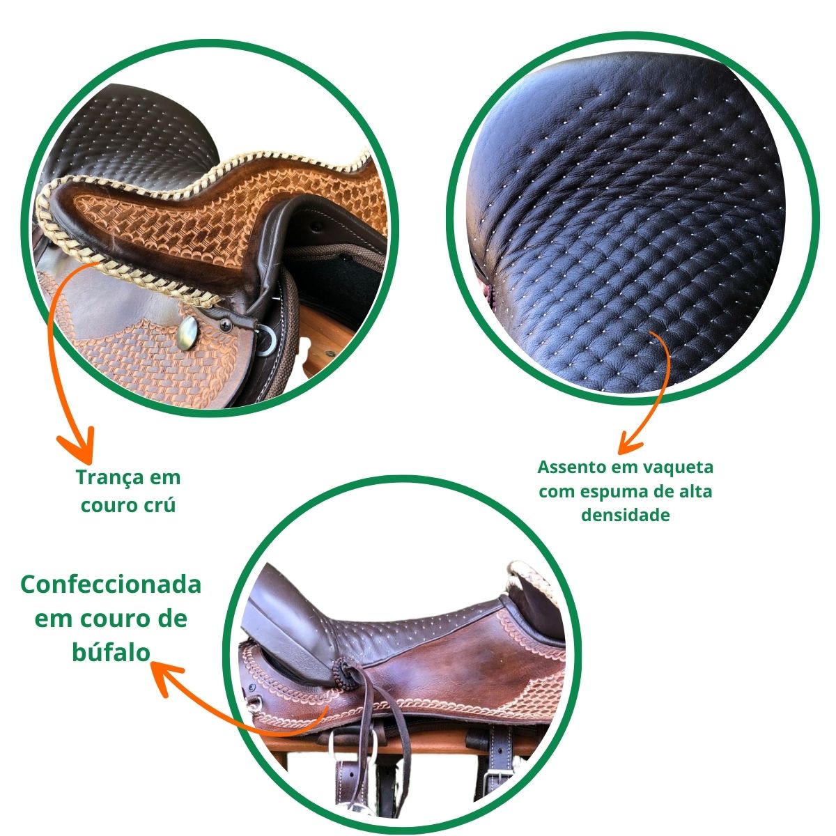 Sela de Couro Cabeça Mineira Trançada Completa para Montaria