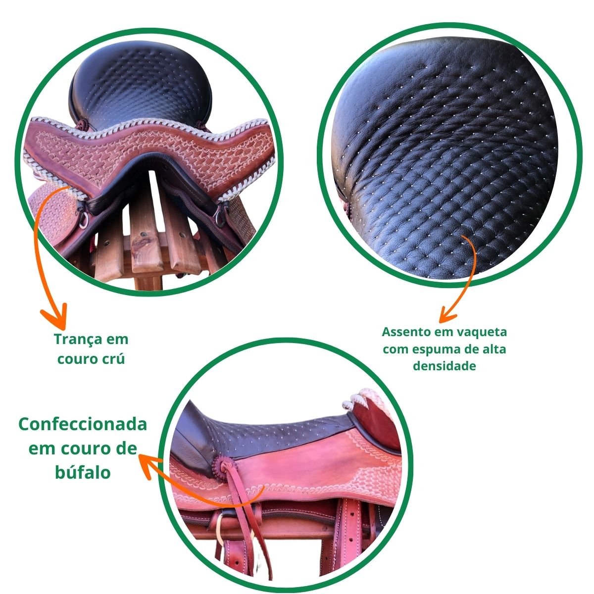 Sela de Couro Cabeça Mineira Trançada Completa para Montaria