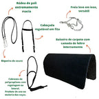 Sela Australiana Preta Simples Passeio Completa com Freio Inox e Baixeiro