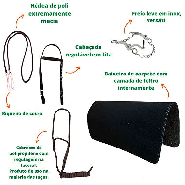 Sela de Cabeça Marrom Simples Passeio Completa com Freio Inox e Baixeiro