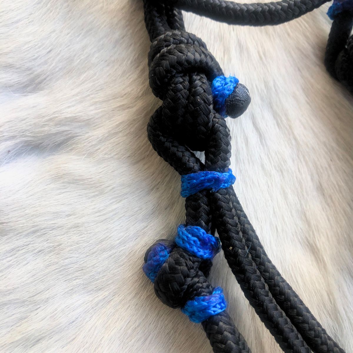Cabeçada Em Cordinha De Poli Preto Com Azul