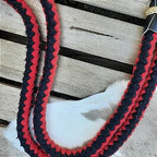 Rédea Lã Trançada com Biqueira em Couro Cru Vermelho com Preto