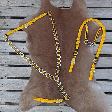Kit Cabeçada e Peitoral Argolinhas Amarelo com Preto