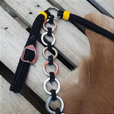 Kit Cabeçada e Peitoral Argolinhas Preto com Amarelo