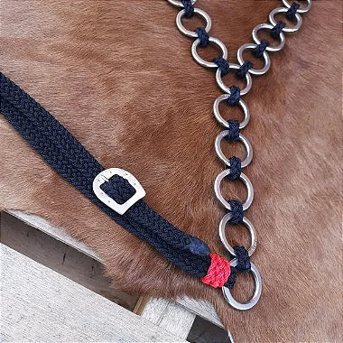 Kit Cabeçada e Peitoral Argolinhas Preto com Vermelho