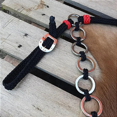 Kit Cabeçada e Peitoral Argolinhas Preto com Vermelho
