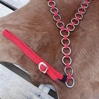 Kit Cabeçada e Peitoral Argolinhas Vermelho com Preto
