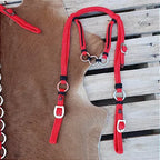 Kit Cabeçada e Peitoral Argolinhas Vermelho com Preto