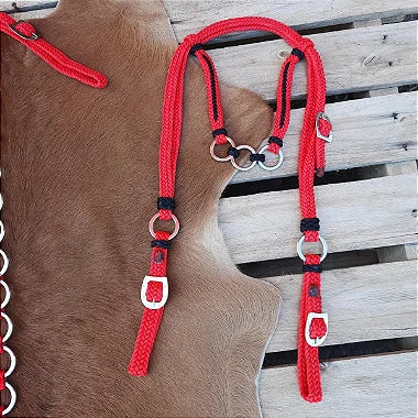 Kit Cabeçada e Peitoral Argolinhas Vermelho com Preto