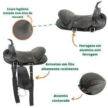 Sela Americana Preto Simples Passeio Completa com Freio Inox e Baixeiro