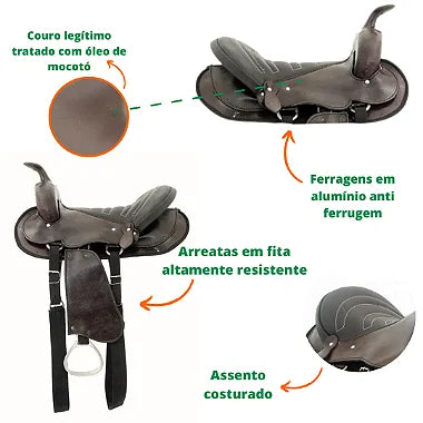 Sela Americana Preta Simples Completa Couro 16 Polegadas Arreada Nova + Acessórios