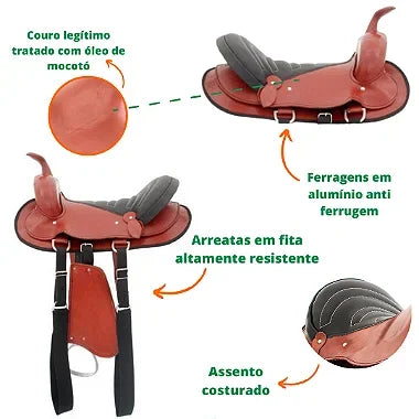Sela Americana Havana Simples Completa Couro 16 Polegadas Arreada Nova + Acessórios