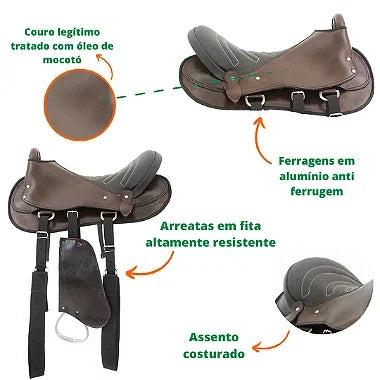 Sela Australiana Marrom Simples Passeio Completa com Freio Inox e Baixeiro