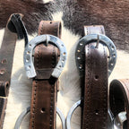 Arreata Em Couro Com Argola Ferradura Inox Marrom