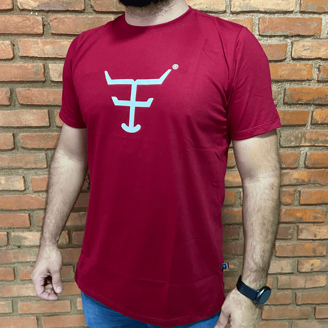 Camisa Texas Farm Masculina REF. CM589 VERMELHO BORDÔ/OFF WHITE
