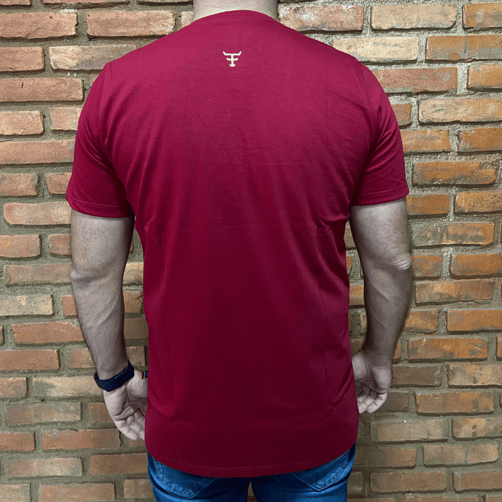 Camisa Texas Farm Masculina REF. CM589 VERMELHO BORDÔ/OFF WHITE