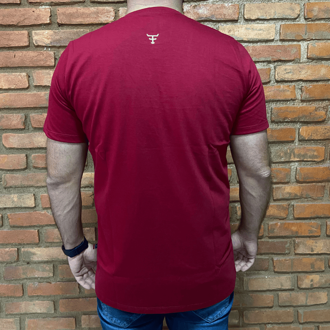 Camisa Texas Farm Masculina REF. CM589 VERMELHO BORDÔ/OFF WHITE