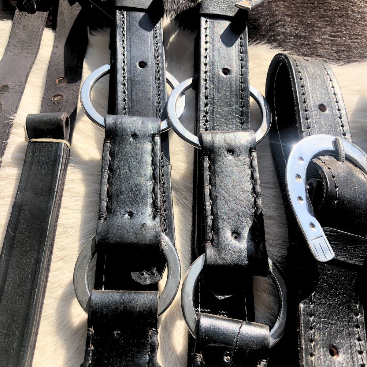 Arreata Em Couro Com Argola Ferradura Inox Preta