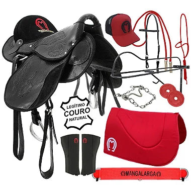 Kit Completo Sela Couro Mangalarga Marchador Kit Vermelho