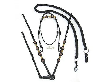 Kit Peitoral Preto Mangalarga de Aplique + Cabeçada Com Rédea de Lã Grossa Top De Linha