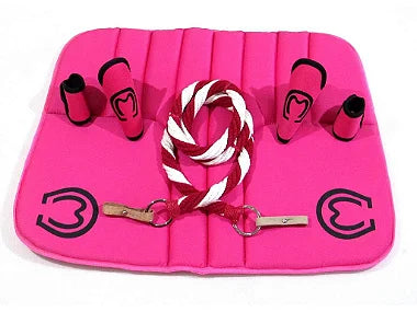 Kit Traia Rosa Com Manta Mangalarga + Rédea De Lã Torcida Grossa Em Inox + Caneleiras Premium