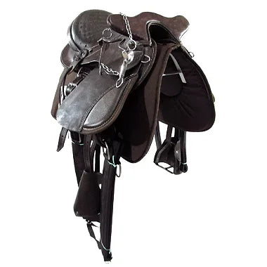 Sela Australiana Marrom Infantil De Cabeça Com Abas Luxo Completa 12 Polegadas + Acessórios