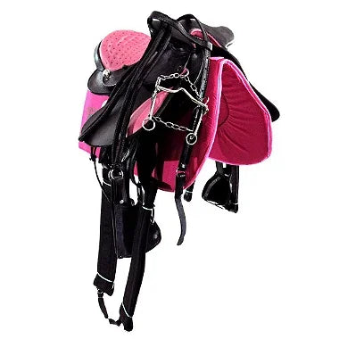 Sela Australiana Preta Com Rosa Infantil De Cabeça Com Abas Luxo Completa 12 Polegadas + Acessórios