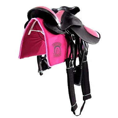 Sela Australiana Preta Com Rosa Infantil De Cabeça Com Abas Luxo Completa 12 Polegadas + Acessórios