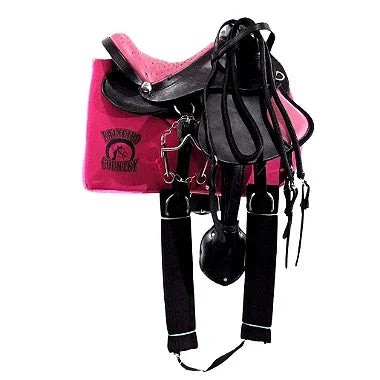 Sela Australiana Preta Com Rosa Infantil De Cabeça Com Abas Luxo Completa 12 Polegadas + Acessórios