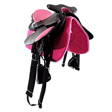 Sela Australiana Preta Com Rosa Infantil De Cabeça Com Abas Luxo Completa 12 Polegadas + Acessórios